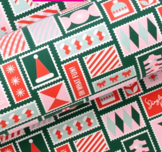 Christmas Xmas Stamps Dark Green Pink Poppy Red